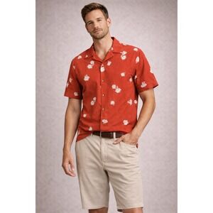 CLUB MONACO Short Sleeve Button Up Shirt Mens XS Red Tropical Print